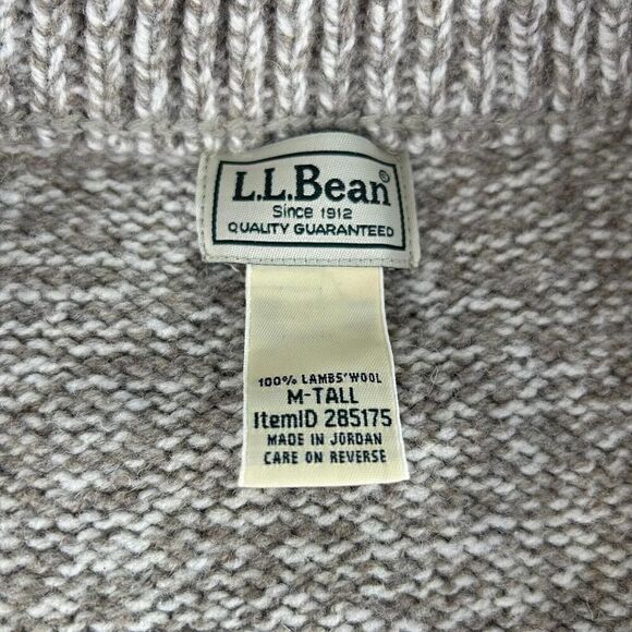 L.L. Bean Mens Lambs Wool Pullover Sweater Siz M Tall 1/4 Button Mock Neck Brown - Picture 15 of 15